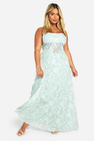 Sage Green Plus Floral Jacquard Maxi Dress