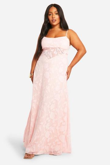 Plus Jacquard Bloemen Maxi Jurk pink