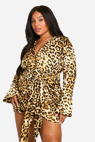 Grande taille - Robe portefeuille nouée à imprimé léopard leopard