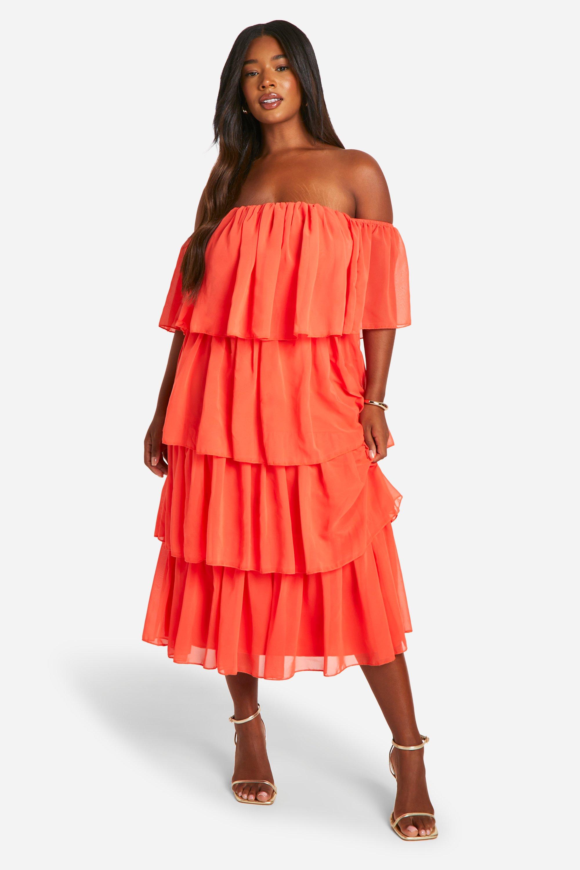 Plus Chiffon Bardot Ruffle Midaxi Dress