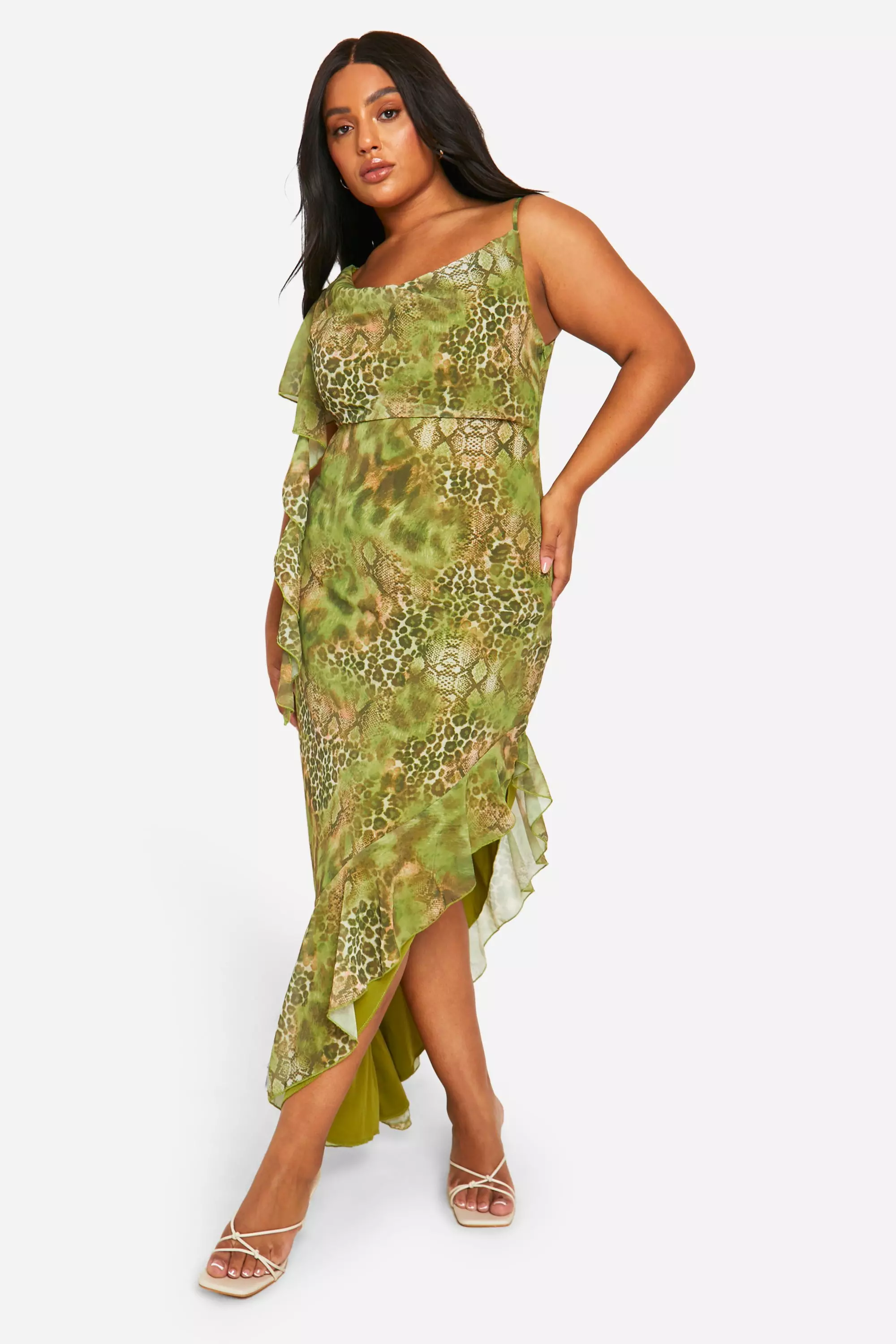 Snake print ruffle dress hot sale