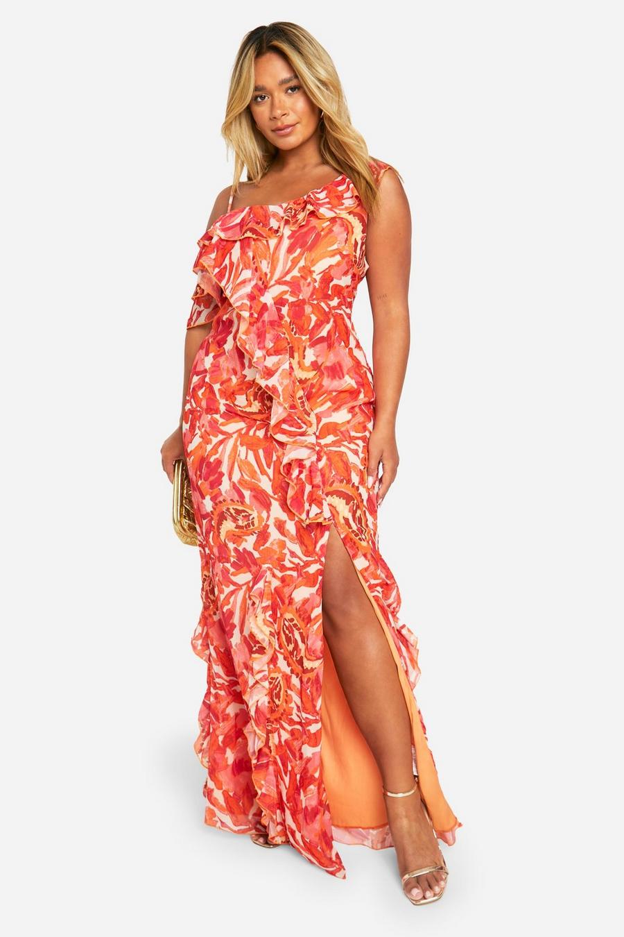 Pink Plus Floral Ruffle Maxi Dress  image number 1