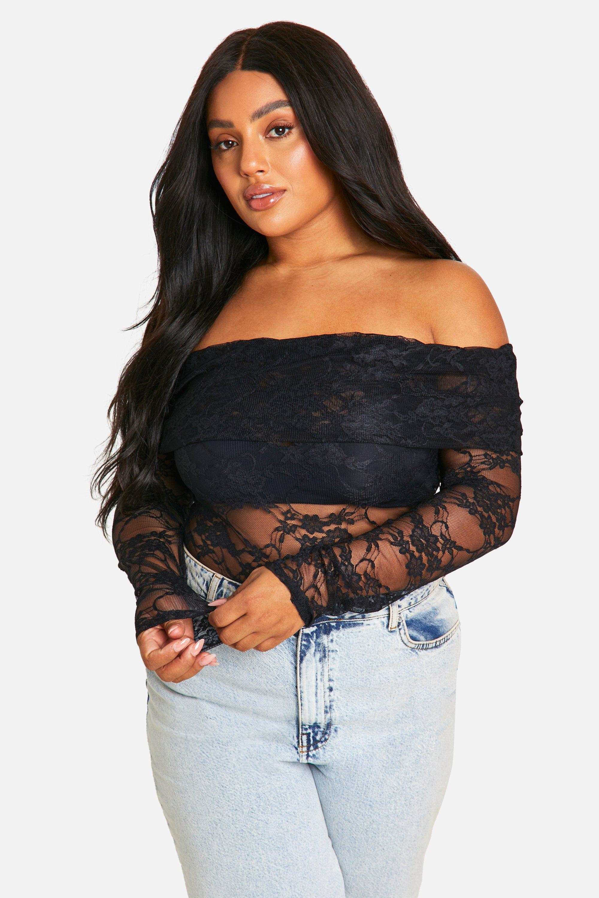 Lace bardot top plus size top