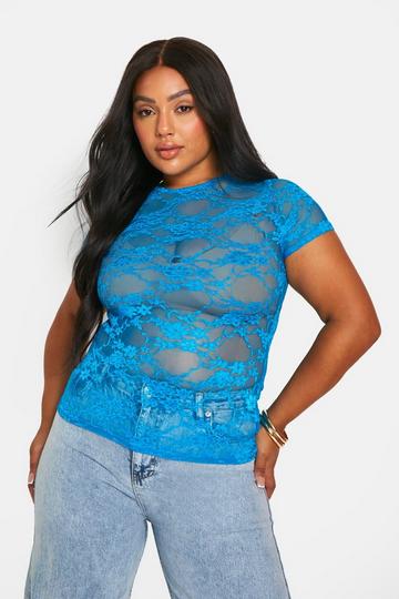 Bright Neon Plus Lace Cap Sleeve Fitted T-shirt