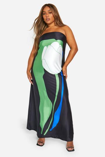 Plus Large Tulip Satin Maxi Dress black