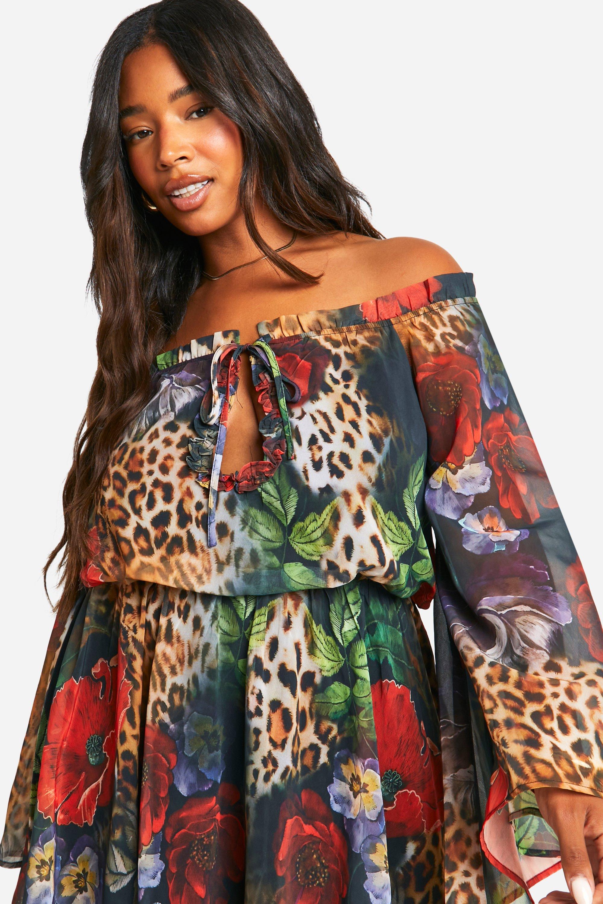Leopard Print Off-Shoulder Black Dress Leopard Print Off-Shoulder Black Dress