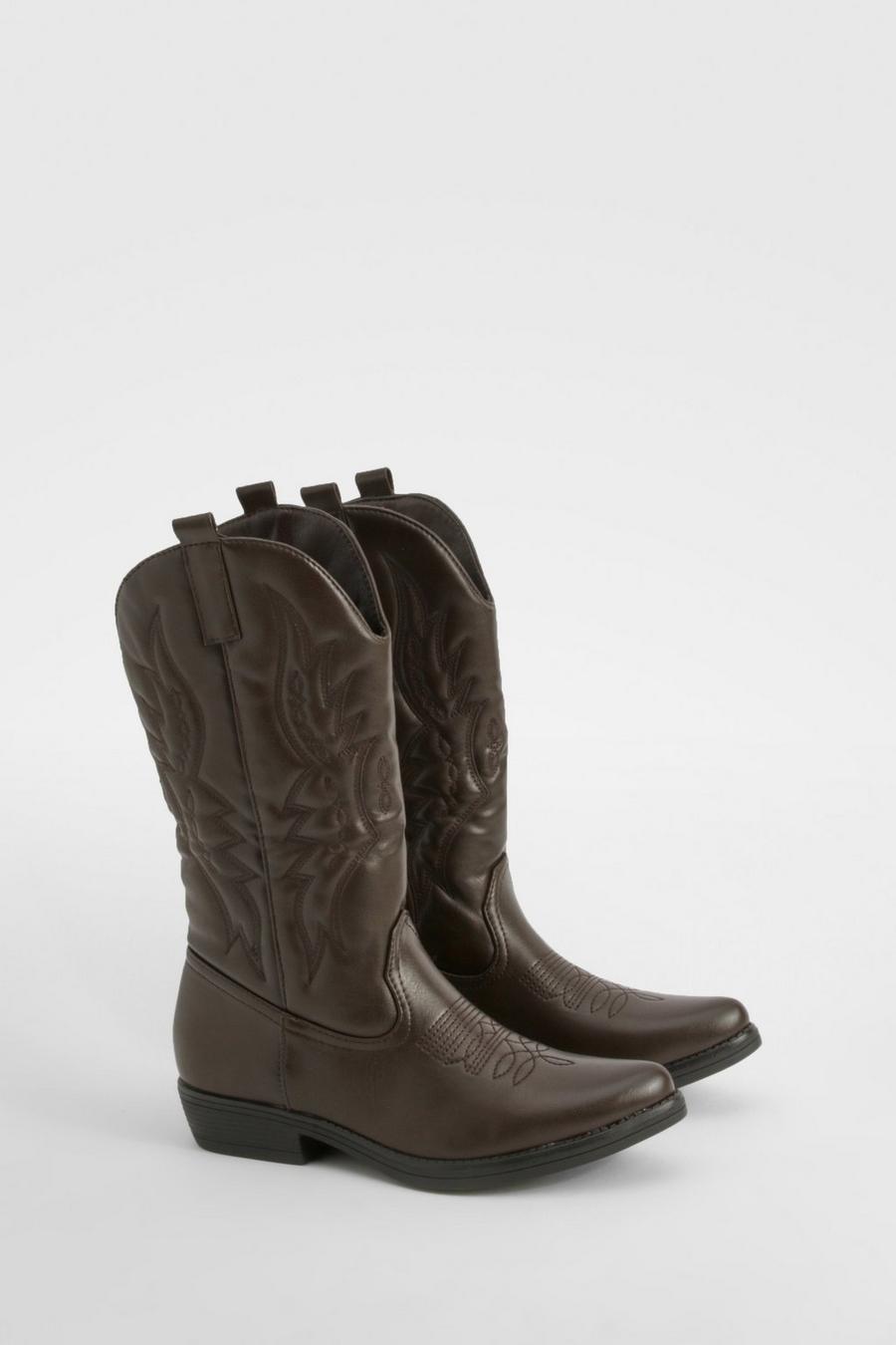 Brown Embroidered Western Cowboy Boots     