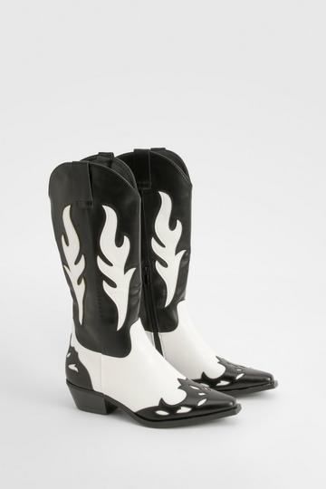 Black Contrast Panel Western Cowboy Boots