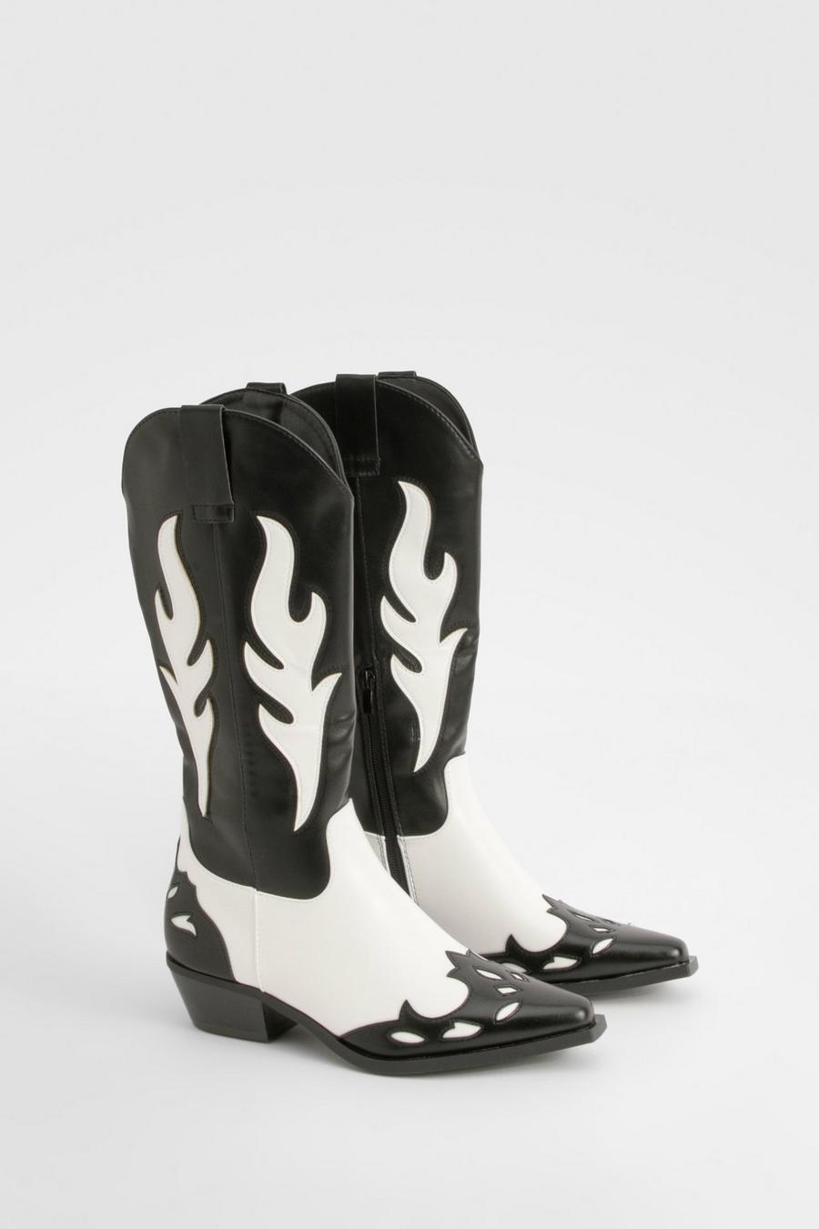 Black Contrast Panel Western Cowboy Boots 