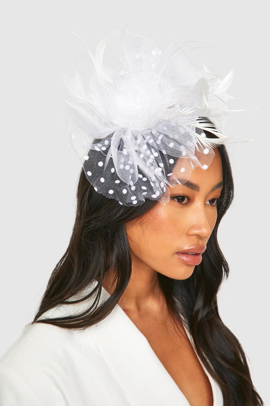 White Corsage Pearl Detail Fascinator Headband image number 1