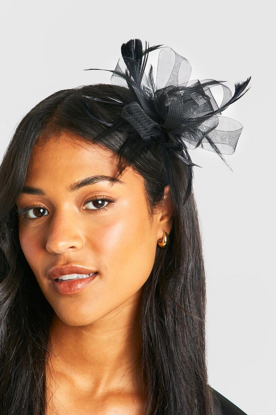 Black Feather Detail Fascinator Hair Clip  image number 1
