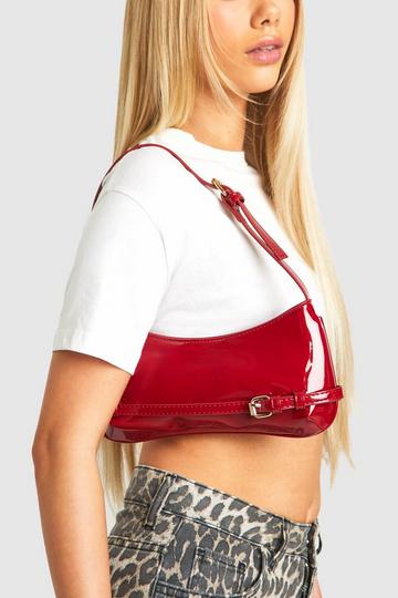 Vinyl Buckle Detail Shoulder Bag red