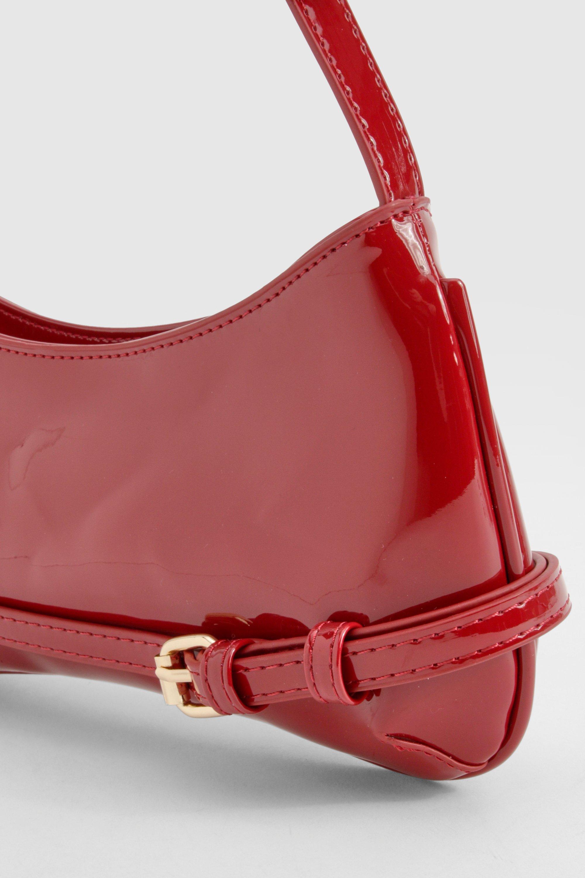 boohoo Vinyl Buckle Detail Shoulder Bag Red One Size