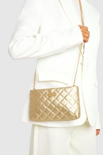 Gold Metallic Quilted Basic Cross Body Bag