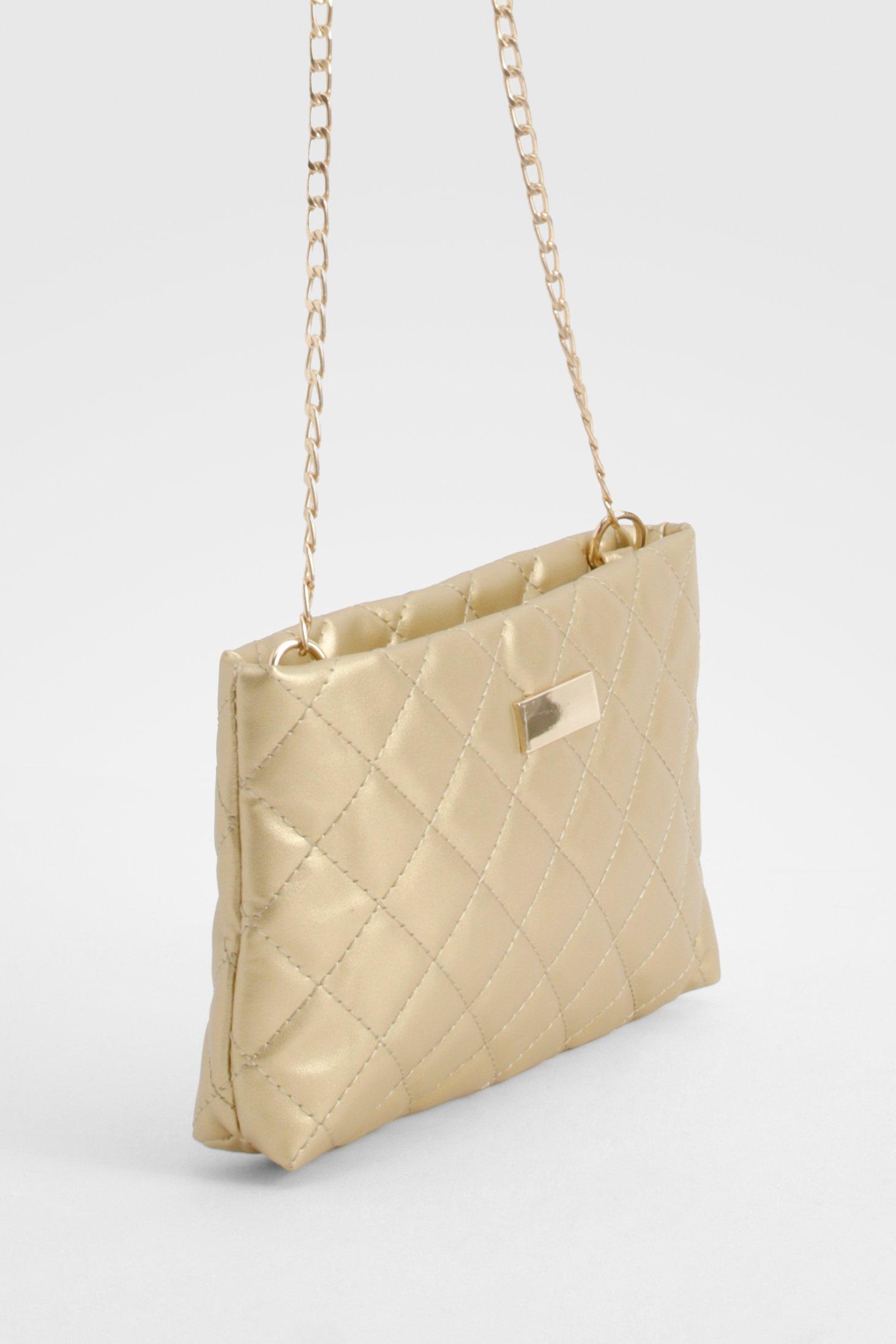 Boohoo Women s Quilted Basic Cross Body Bag Gold