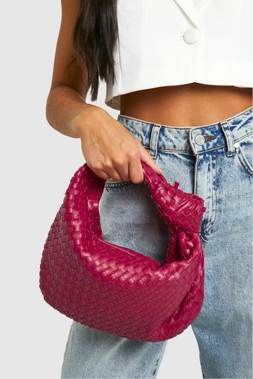 Woven Knot Handle Grab Bag hot pink