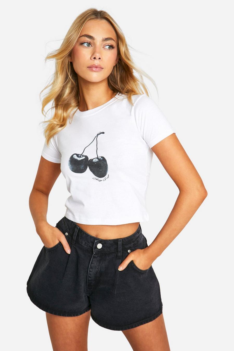 Baby T-Shirt mit schwarzen Kirschen, White