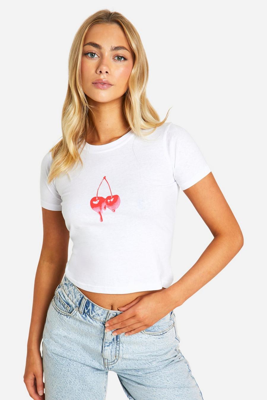 Baby T-Shirt mit Kirsch-Print, White