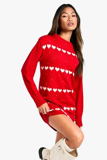 Robe pull de Noël à motif cœur red