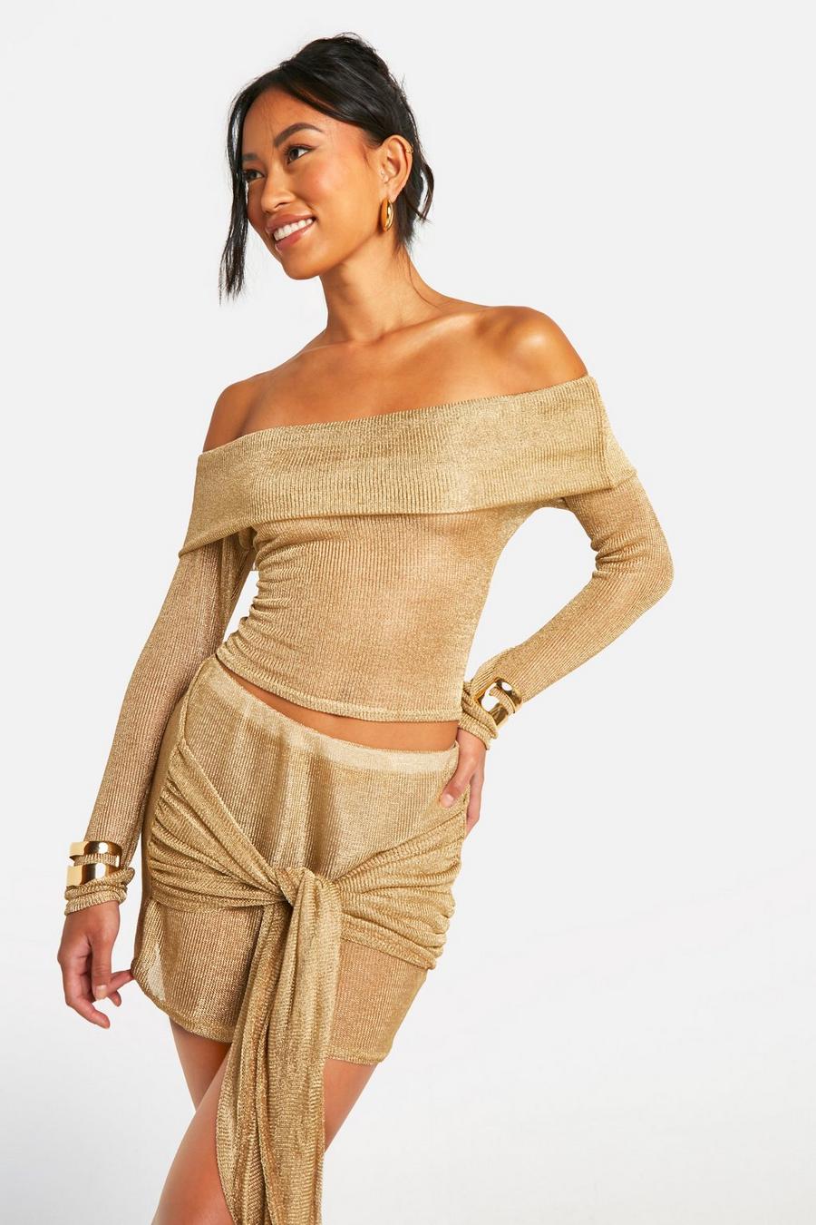 Gold Knitted Bandeau Long Sleeve Top