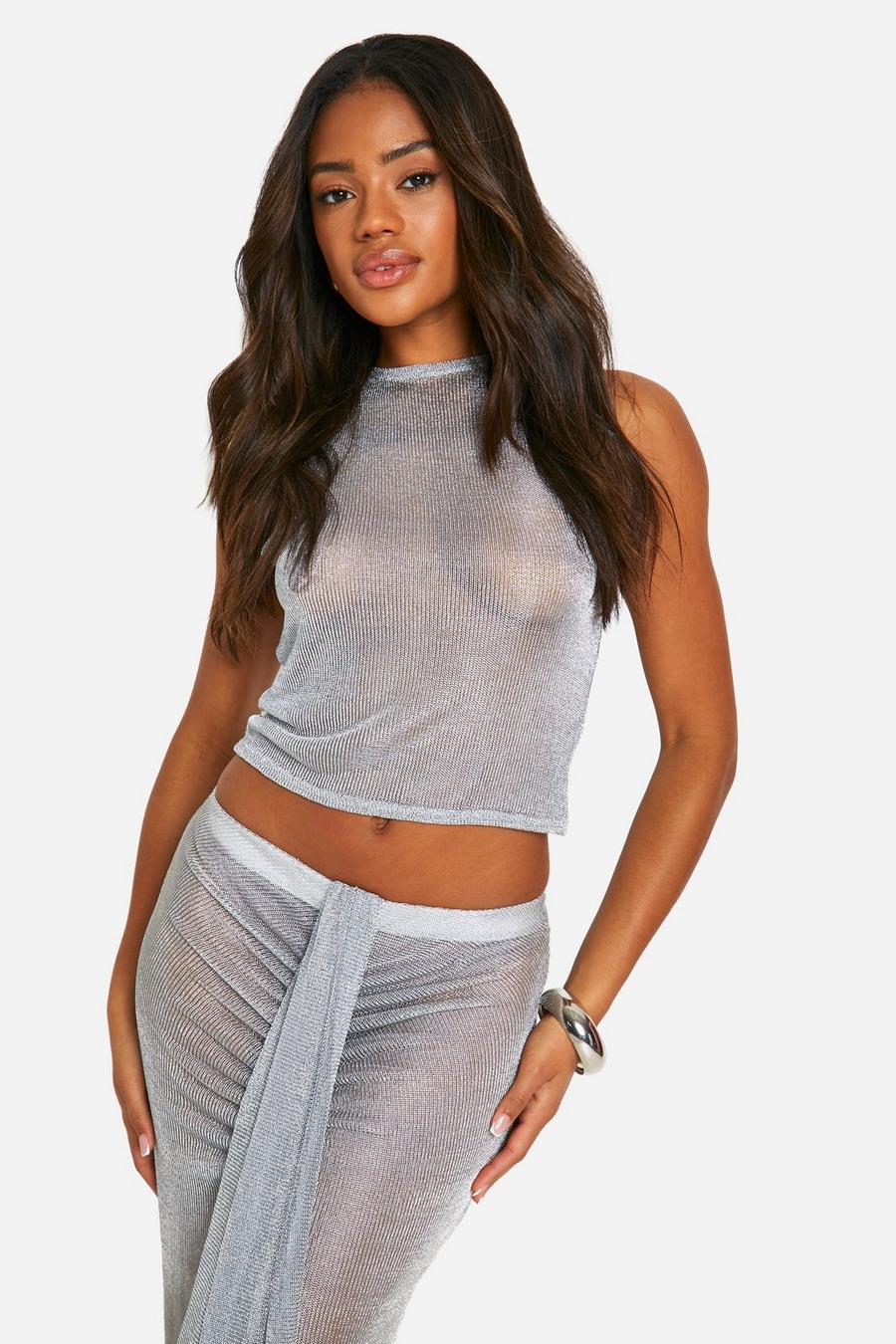 Silver Knitted Racer Top