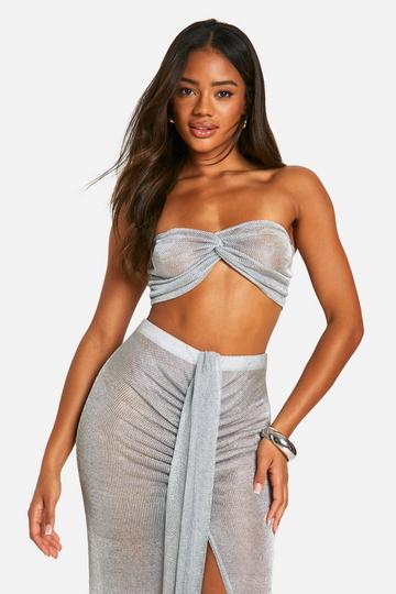 Silver Knitted Twist Front Tube Top