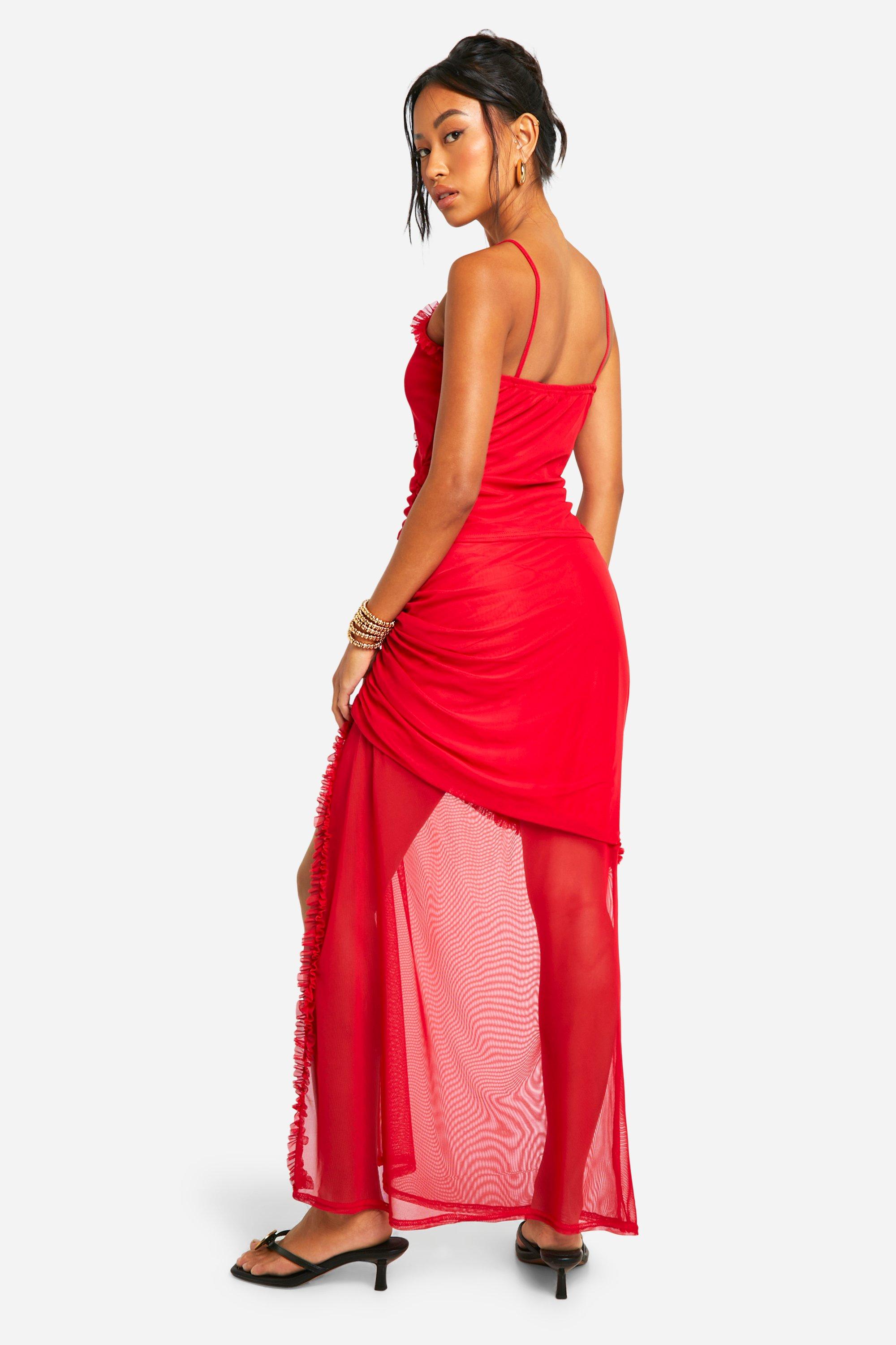 Ruffle Ruched Mesh Maxi Skirt boohoo NZ