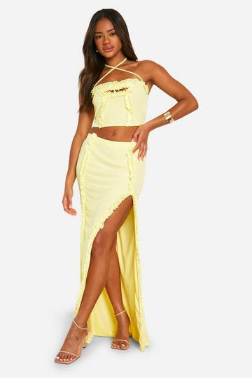 Ruffle Side Split Maxi Skirt lemon