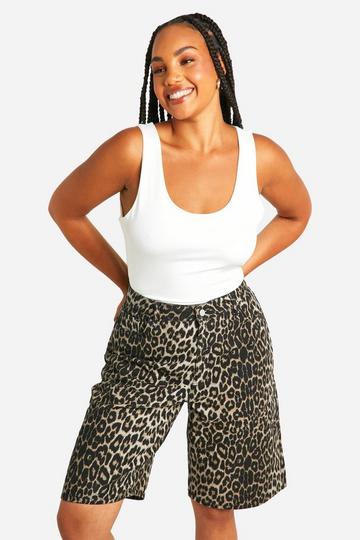 Plus Luipaardprint Denim Joggingbroek leopard