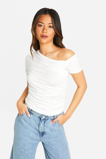 Asymmetric Neck Short Sleeve Top ecru