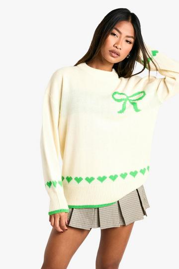 Oversized Heart & Bow Christmas Jumper green