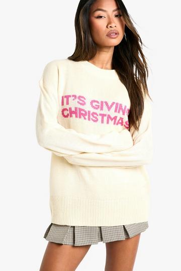 Its Giving Christmas Slogan Oversized Jumper cream