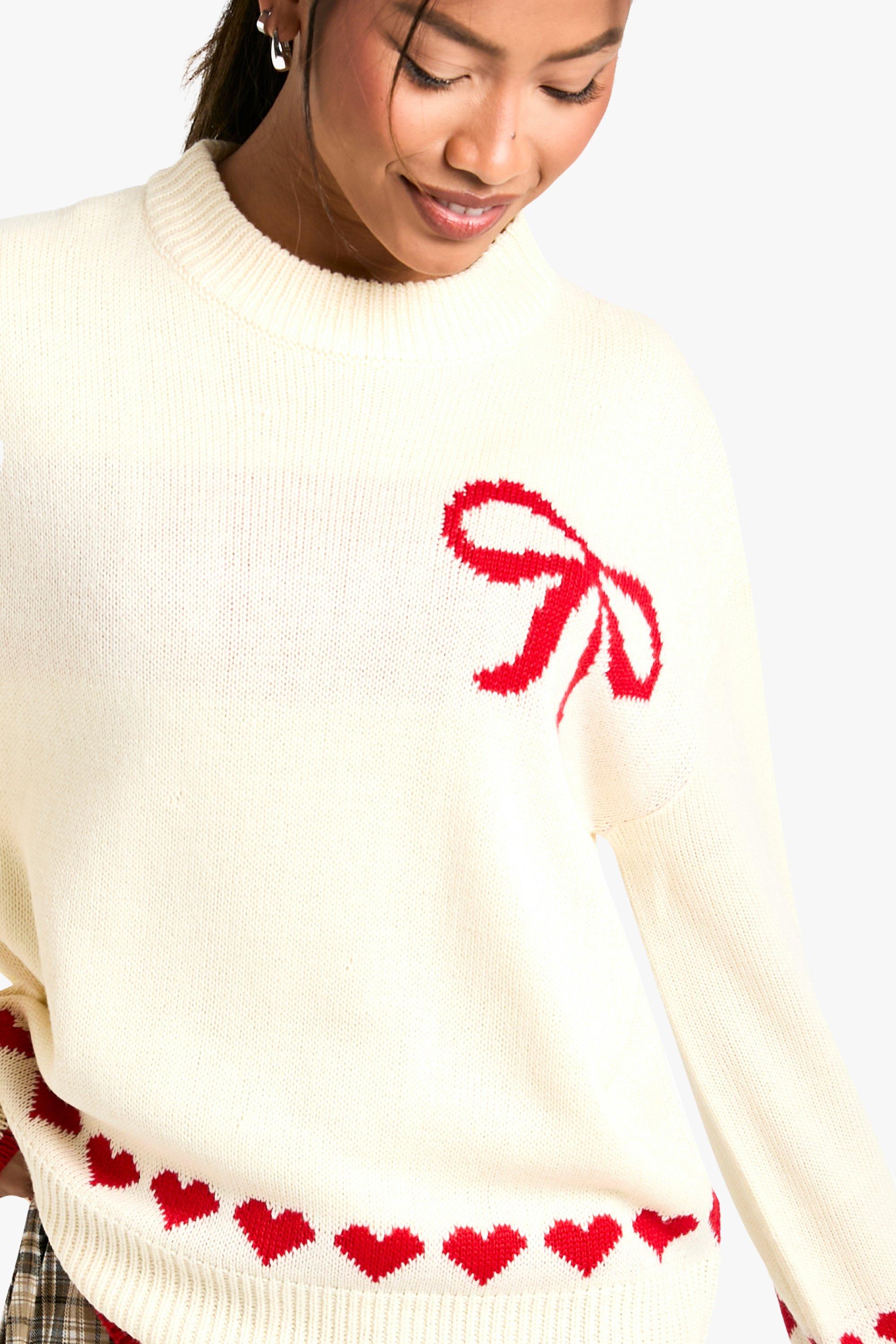 Oversized Heart Bow Christmas Jumper boohoo