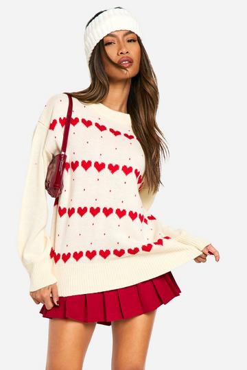 Oversized Christmas Hearts Jumper white