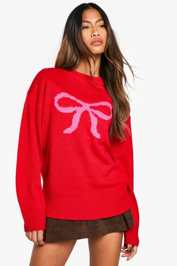 Oversized Christmas Bow Jumper red