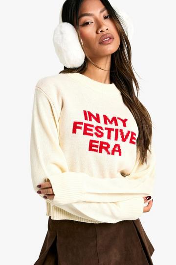 In My Festive Era Christmas Cropped Jumper white