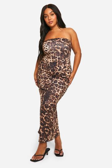 Plus Strapless Luipaardprint Maxi Jurk leopard