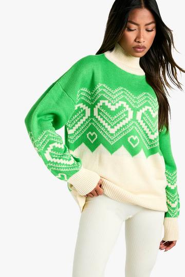 Green Roll Neck Heart And Farislie Jumper