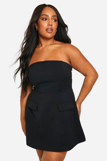 Plus Strapless Mini Jurk Met Structuur black