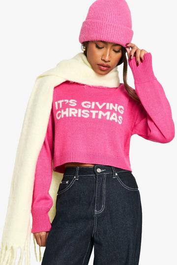 Its Giving Christmas Slogan Cropped Jumper pink
