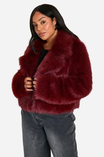 Plus Short Faux Fur Jacket cherry