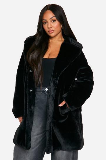 Plus Longline Faux Fur Jacket black