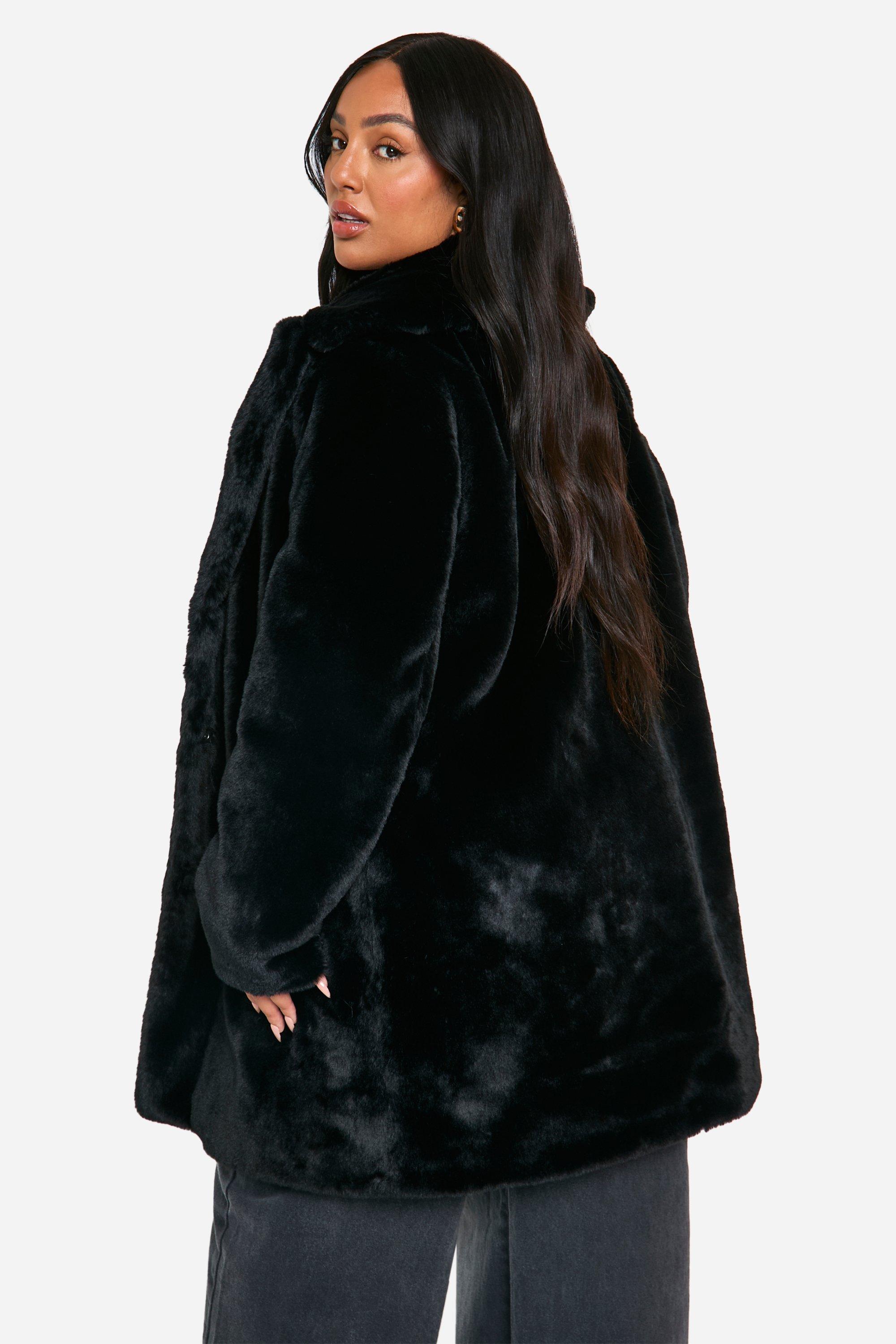 Plus Longline Faux Fur Jacket