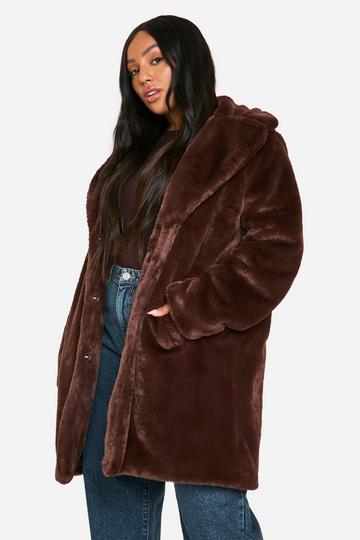 Plus Longline Faux Fur Jacket chocolate