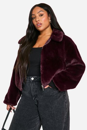 Plus Faux Fur Jacket burgundy