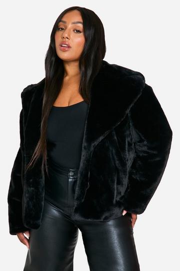 Plus Mid Length Faux Fur Jacket black