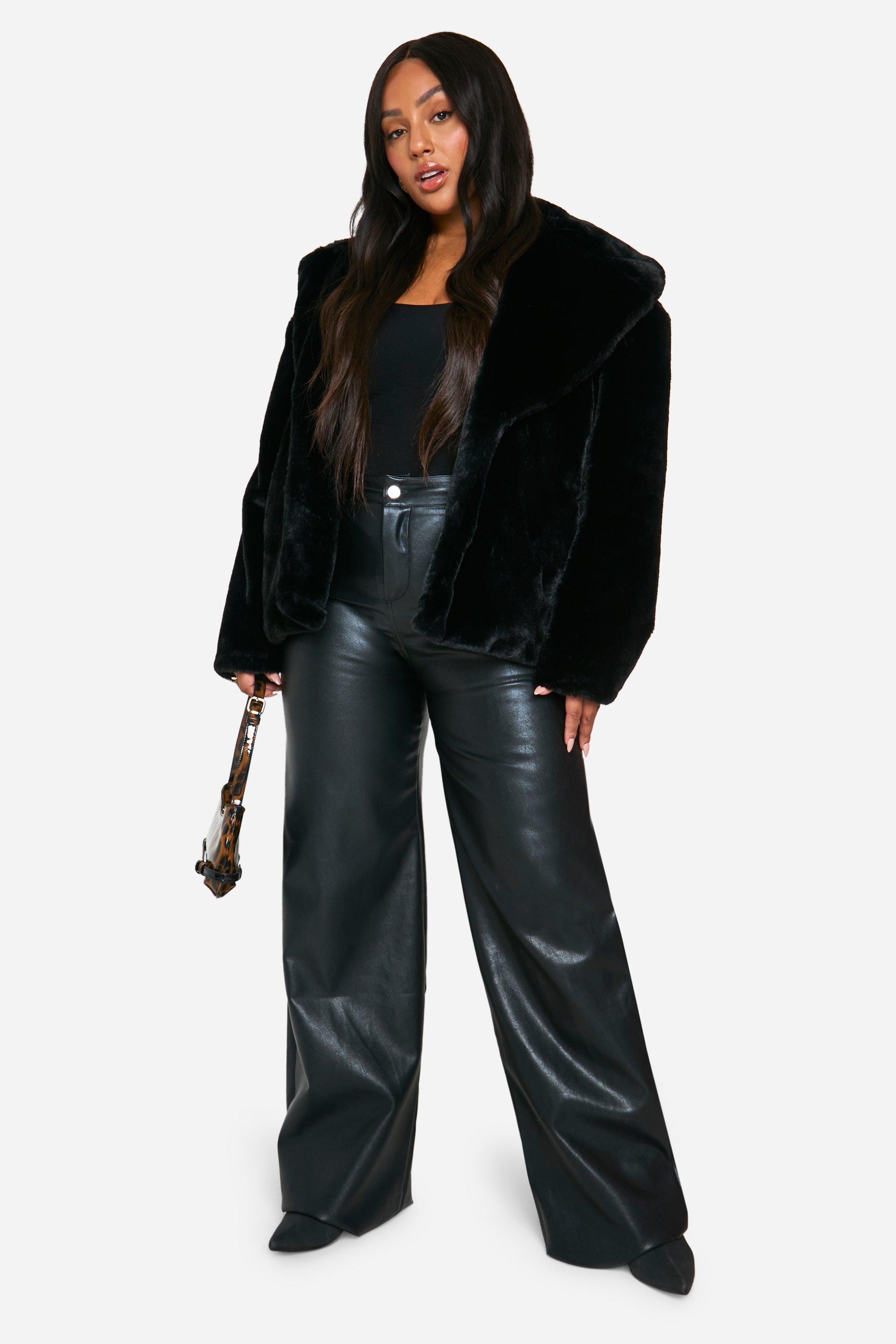 Black mid length faux fur coat hot sale