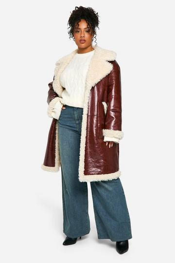 Plus Nepleren Long Line Aviator Jacket Met Teddy Zoom burgundy