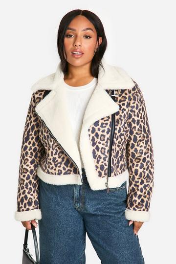 Multi Plus Leopard Oversized Aviator Coat