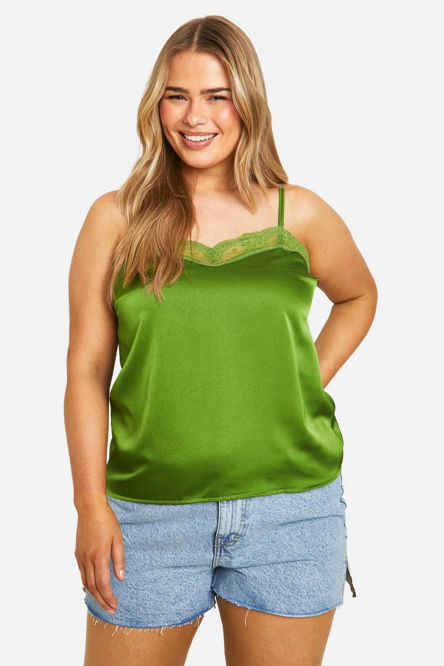 Olive Plus Lace Insert Satin Cami Top image number 1